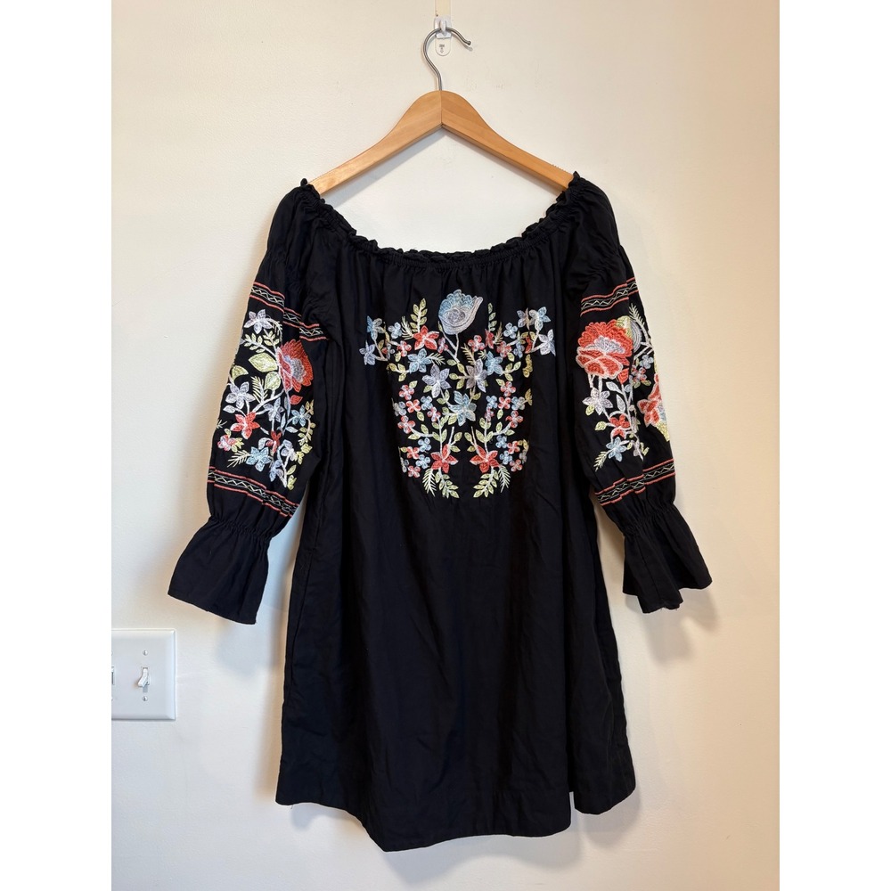 Free People Fleur Du Jour Off Shoulder Mini Dress Embroidered Floral Women Large